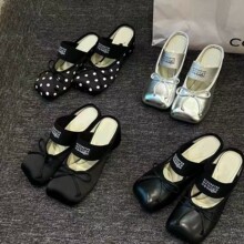 苹果头芭蕾舞鞋女2026早春新款方头浅口百搭数字带高跟粗跟拖鞋