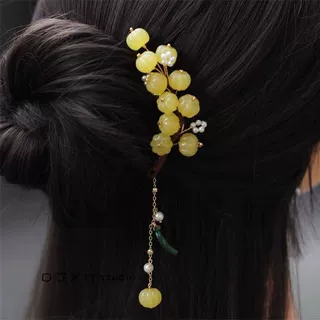 古风发饰粉色汉服琉璃头饰发夹儿童桃花可爱步摇流苏超仙古装配饰
