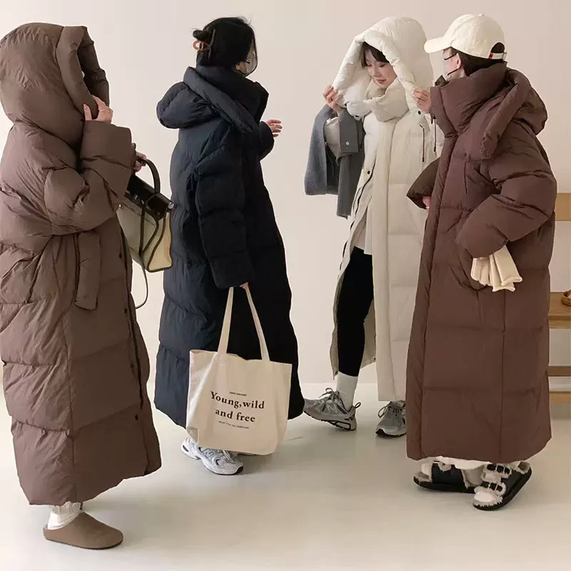 2024年冬季新款加长款羽绒服女连帽韩系加厚行走的大被子过膝外套