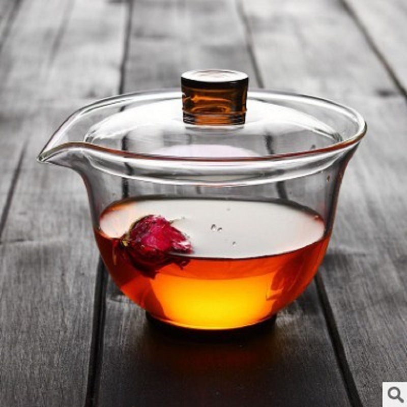 Fábrica al por mayor cubierta de vidrio tazón de vidrio borosilicato sancai taza Kung Fu juego de té tostado taza de té cubierta de la taza