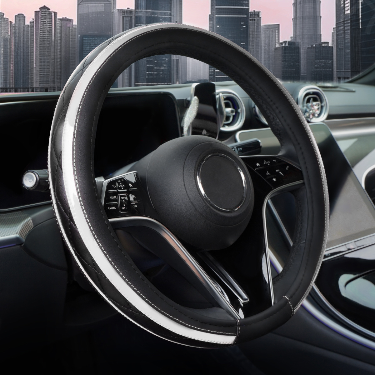 New Car Steering Wheel Cover, Leather Quilted Embroidery Stitching, Universal for All Seasons, Cross-Border Hot-Selling Interior Steering Wheel Protective Cover