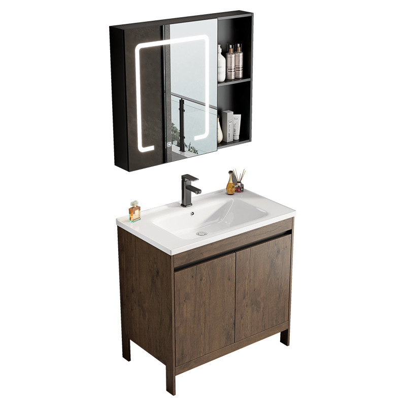 Espacio aluminio color nogal gabinete de baño combinación de lavabo baño integrado cerámica lavabo transfronterizo mesa de lavado piscina