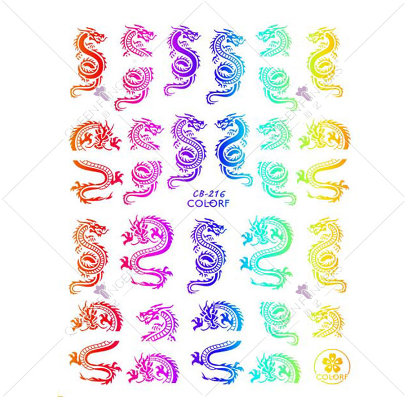 Joyas de manicuras láser fantasía serie de pegatinas de uñas de color dragón y phoenix de estilo chino colorido pegatinas de uñas de serpiente