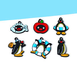 创意卡通可爱Pingu企鹅家族挂件diy合金滴油钥匙扣挂圈手机链吊坠
