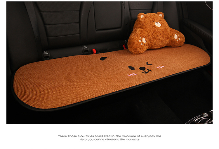 Car Seat Cushion Bear Cartoon Four-Season Universal Non-Slip Anti-Dirt Linen Seat Cover Protective Cover Full-Cover Linen Cartoon