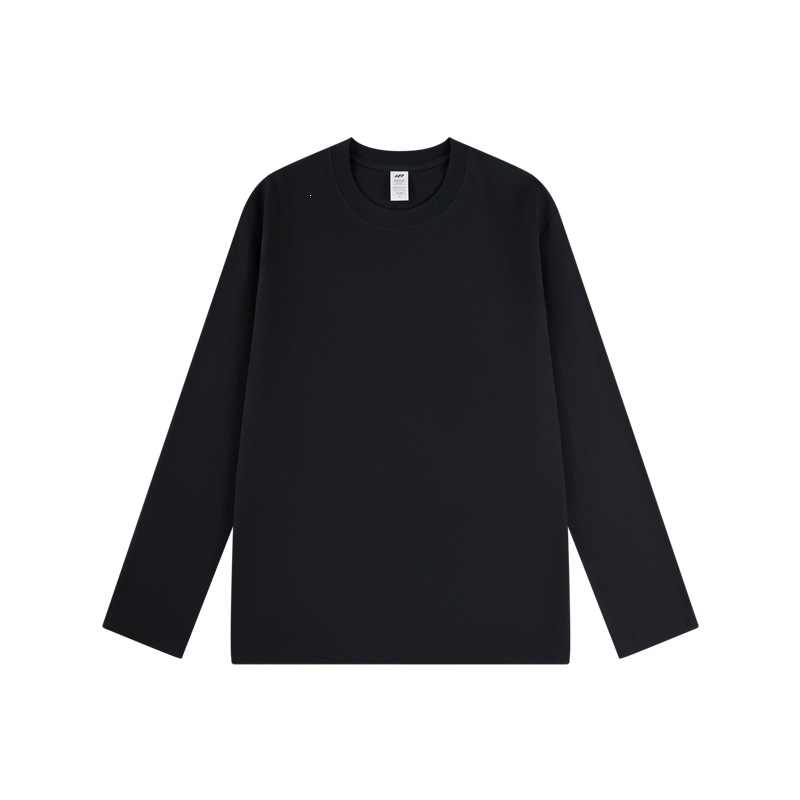 High-quality cotton heavyweight solid color long-sleeved crew neck base shirt for young men, suitable for spring and autumn, 2026.