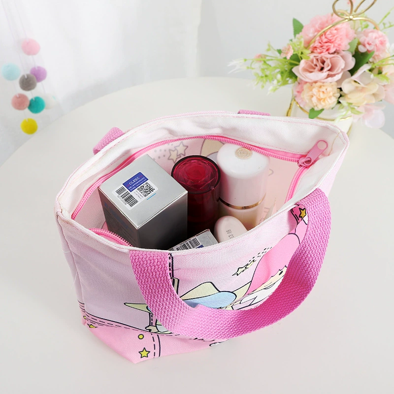 Cartoon linen bag, handheld lunch box bag, tableware for elementary school students, organizer bag, food bag