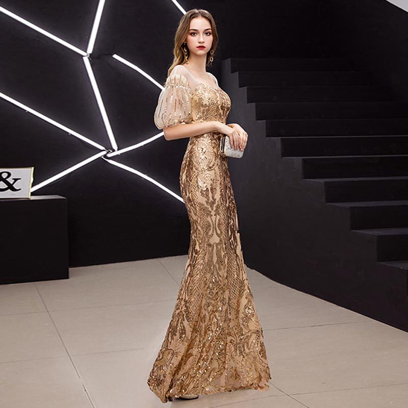 El Comercio Exterior de Europa y América Amazon AliExpress deseo nuevo sexy fishtail sequined puff manga adelgazamiento elegante vestido noche