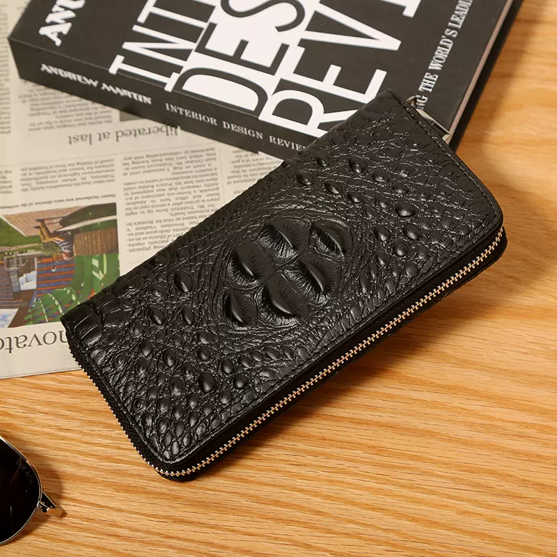 新款2024男士钱包鳄鱼纹PU长款拉链时尚手拿包礼物品手包批发男包