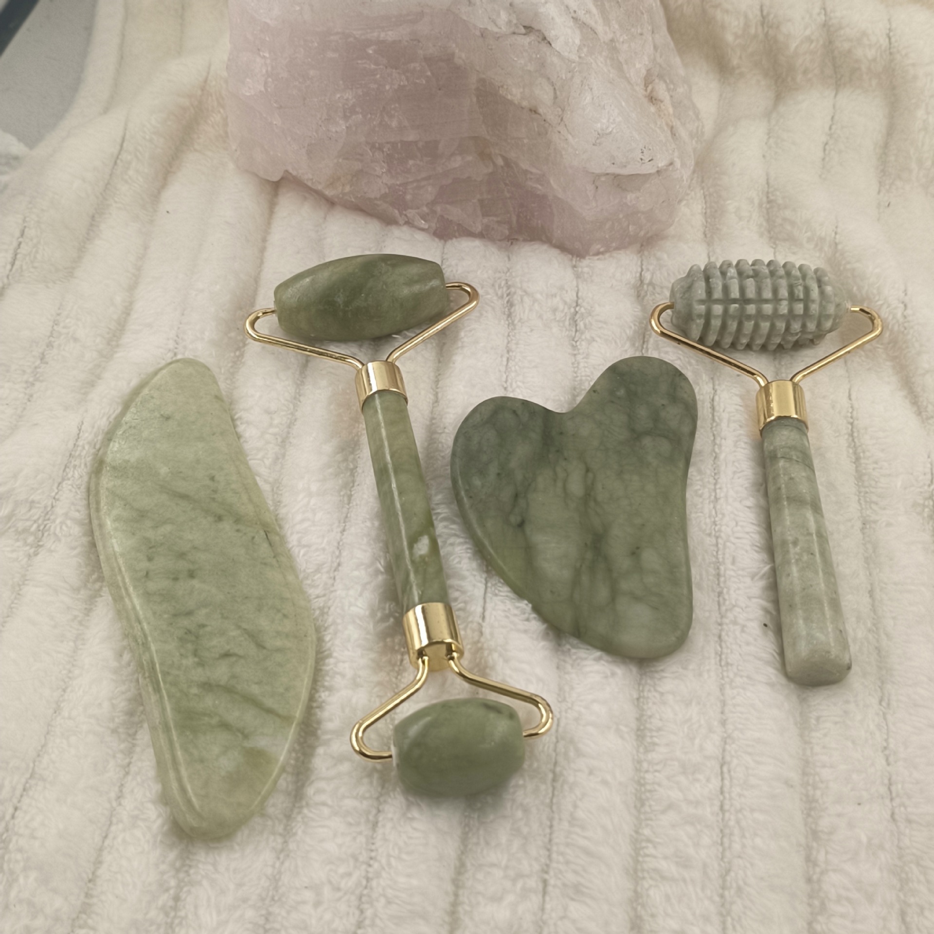 Facial Massager 4-Piece Set Leg Massager Cervical Roller Beauty Salon Facial Double-Headed Roller Jade Massage