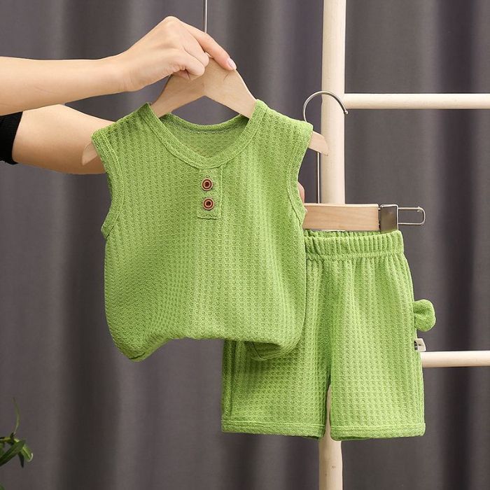 Traje sin mangas de verano para niños nueva ropa para niños pequeña y mediana ropa de verano versión coreana de dos piezas ropa de verano para bebés