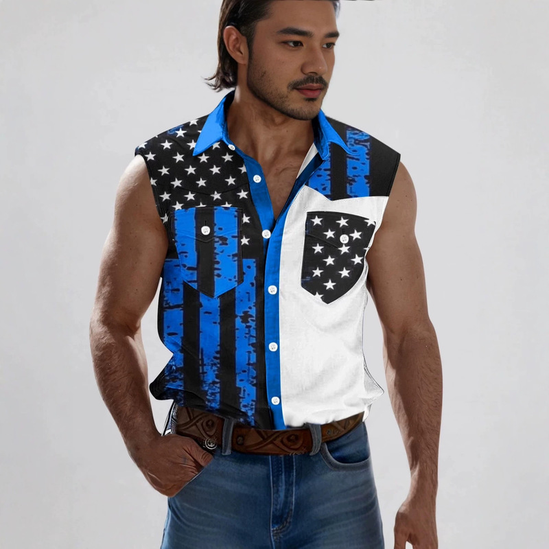 26 New Summer Style Men's Multi-Color Printed Sleeveless Shirts European and American Style Lapel Button Casual Outer Vest Tops