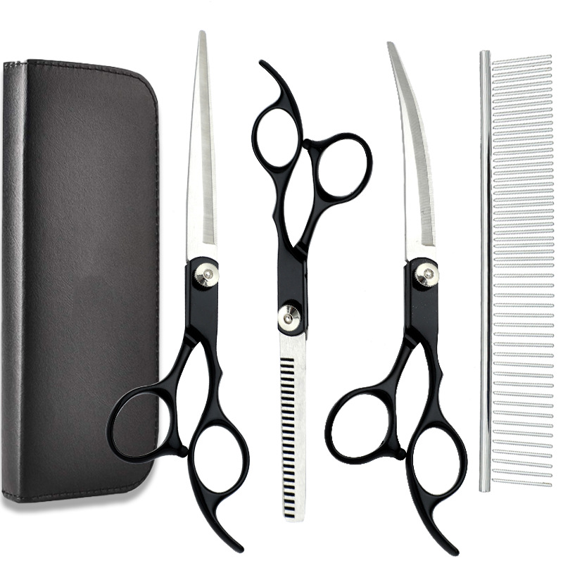 Tijeras de belleza para mascotas directas de fábrica tijeras de corte de pelo de perro tijeras planas profesionales tijeras curvas Teddy corte de pelo tijeras de belleza traje