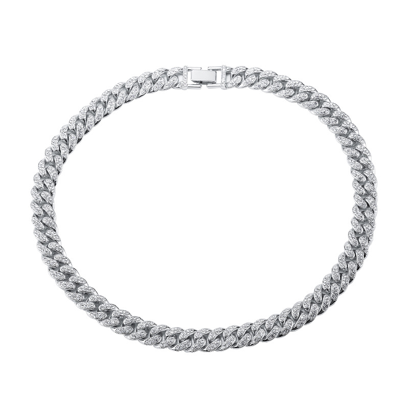 跨境新款街头潮人12.5mm 欧美亚马逊双排满钻嘻哈古巴链手链项链