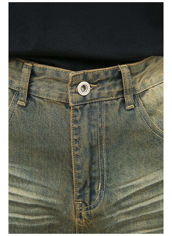 Quần jean nam ống rộng ống đứng dáng suông, vải denim giặt nước hiệu ứng râu mèo — Xanh cổ điển chi tiết 13