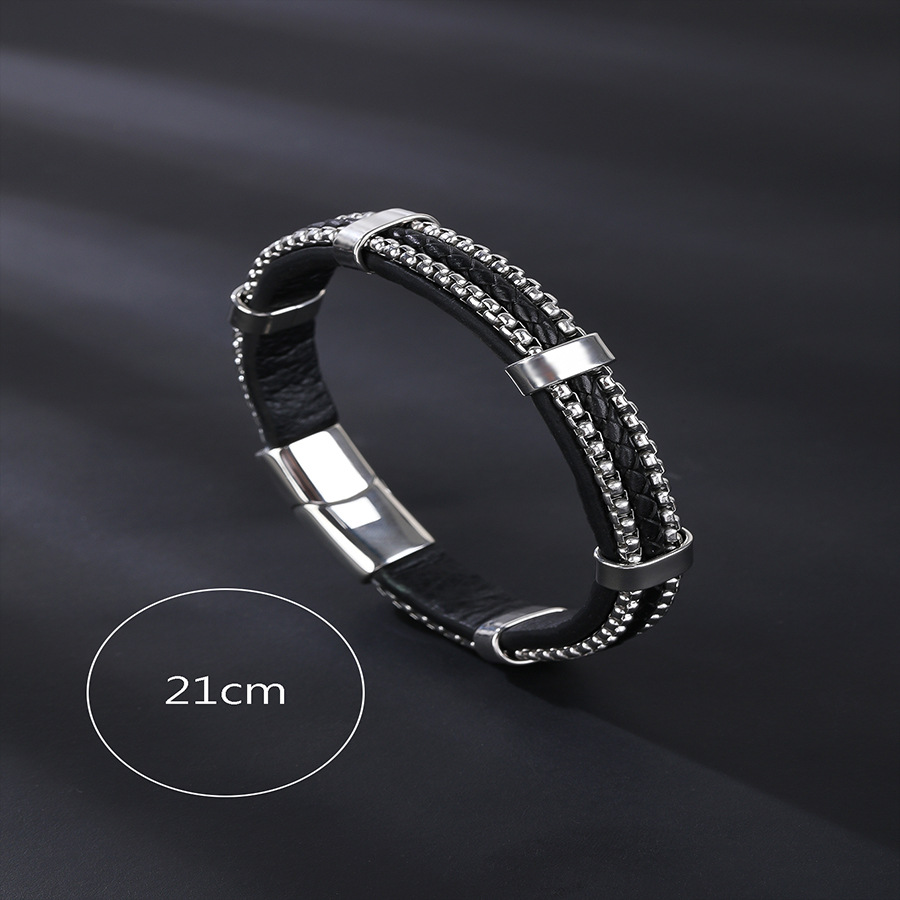 Holiday Occasion 304 Stainless Steel, Pu Leather Material Retro Punk Solid Color 304 Stainless Steel Pu Leather Men's Bangle Men Cord & Leather Bracelets