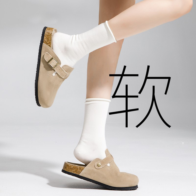 Versión de cuero de vaca ~ Bocken zapatos para mujeres 2025 nuevo aumento de altura un pedale de suela gruesa para usar zapatos de primavera y otoño medio calentamiento zapatillas