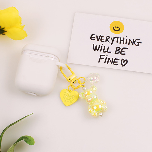 Luminous Bear Pendant New Love Color-plated Three-dimensional Bear Doll Car Keychain Headphone Case Bag Decoration