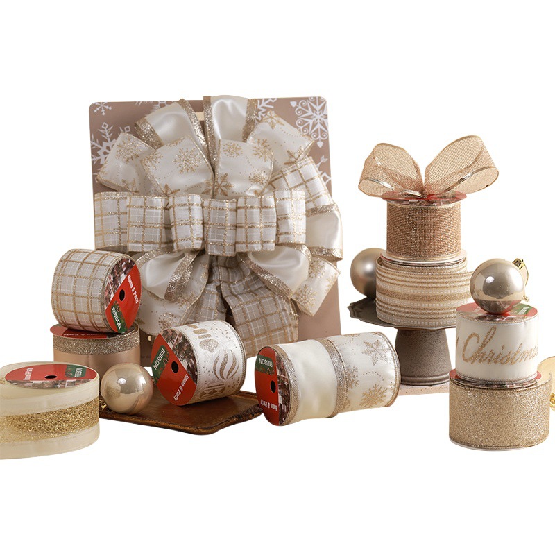 Nuevo producto transfronterizo de alta gama champán correas de Navidad decoración de Navidad cinta de arco de bricolaje embalaje de regalo de Navidad