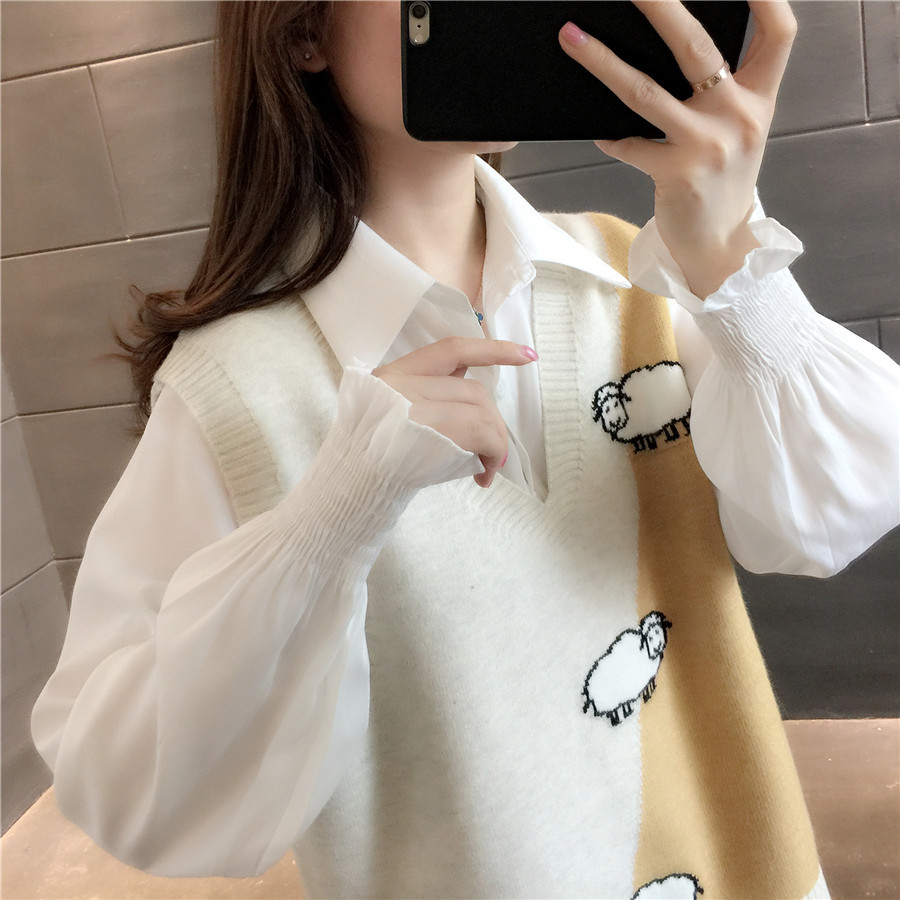 Overwear estilo preppy Chaleco de punto chaleco suelto desgaste exterior nuevo 2024 primavera y otoño popular desgaste interior suéter de las mujeres