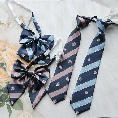 Patterned Plaid Crown Tie for Women, No-Knot Design, Handmade Bow Tie, Student-Style JK School Uniform Tie