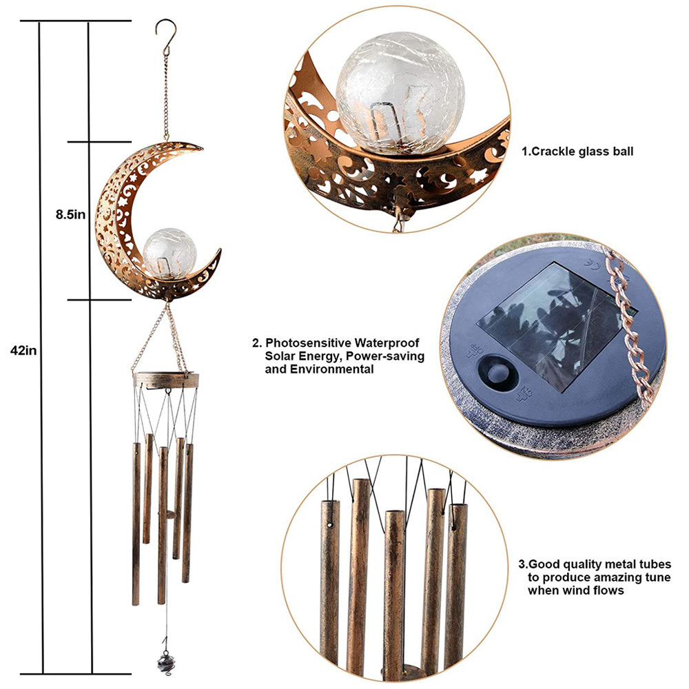 新款庭院灯 铁艺镂空太阳能太阳月亮星星风铃户外园林景观装饰