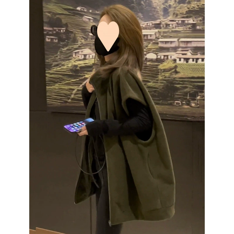 Американский ретро-модный универсальный армейский зеленый бархатный жилет для женщин, осенне-зимний новый повседневный свободный жилет без рукавов, куртка