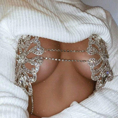 Women belly jazz hot dance Rhinestone breast chain singers stage performance bra chain tops  sexy nightclub body chain shiny diamond bra