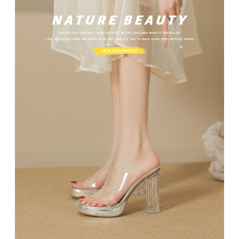 Xinzhilan Tv-1 Waterproof Transparent High-Heeled Sandals 2024 New Summer Fashion Chunky Heel Slippers for Women Xinzhilan Tv-1 Waterproof Transparent High-Heeled Sandals 2024 New Summer Fashion Chunky Heel Slippers for Women