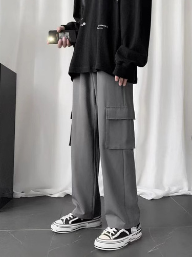 Men's Summer Work Pants Korean Style Trendy Straight Leg Loose Wide Leg Pants Instagram Hong Kong Style Fashion Brand Spring and Autumn Casual Long Pants