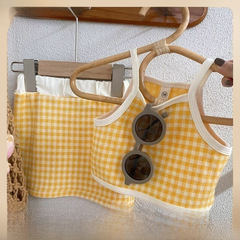 Summer Girls' Set Baby Fashionable Kids Personal Style Trendy Korean Version Stylish Plaid Tank Top Skirt Two-Piece Set