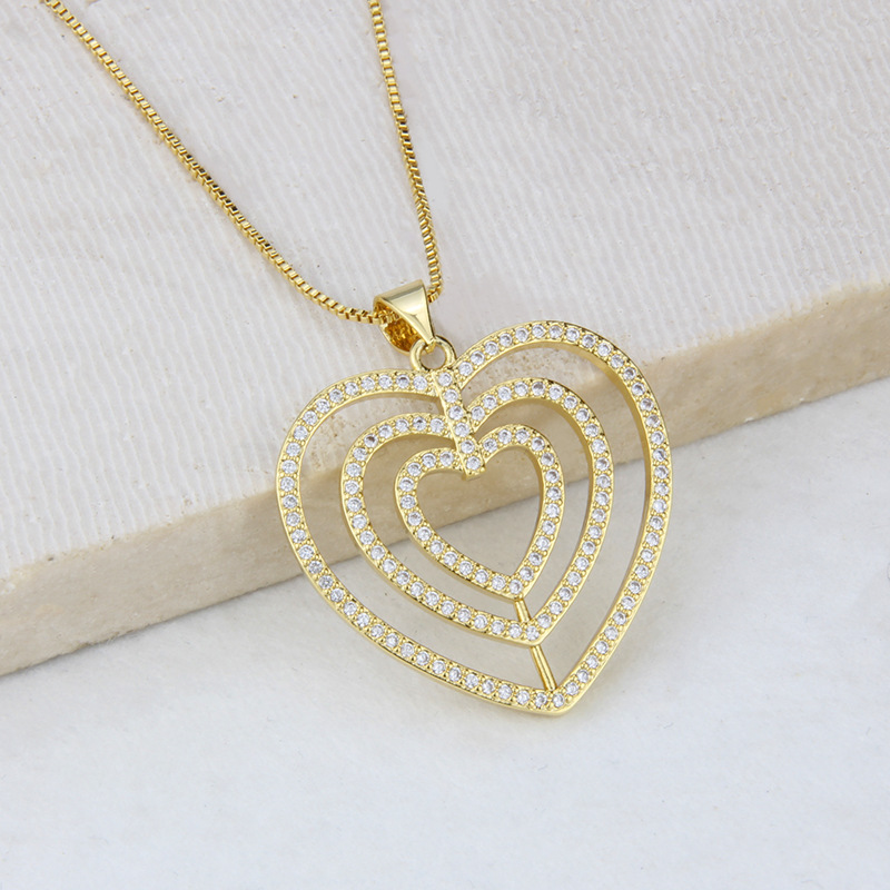fashion new heart inlaid zirconium pendant fashion nested copper necklace NHBP567211picture3