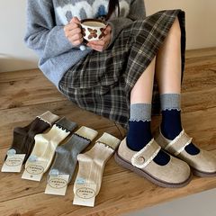 秋季新款撞色木耳边微压力澳棉韩系堆堆袜子无骨简约百搭好看袜子