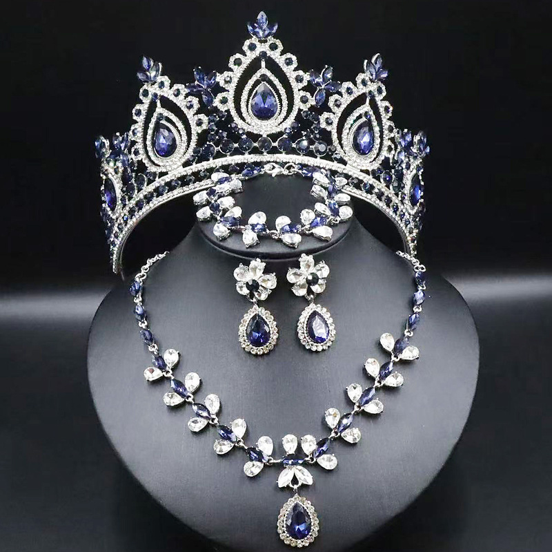 European and American Bridal Necklace, Bracelet, Crown Jewelry Set, Petal Drop-Shaped Headdress, Ink Orchid Crystal Inlaid European and American Bridal Necklace, Bracelet, Crown Jewelry Set, Petal Drop-Shaped Headdress, Ink Orchid Crystal Inlaid