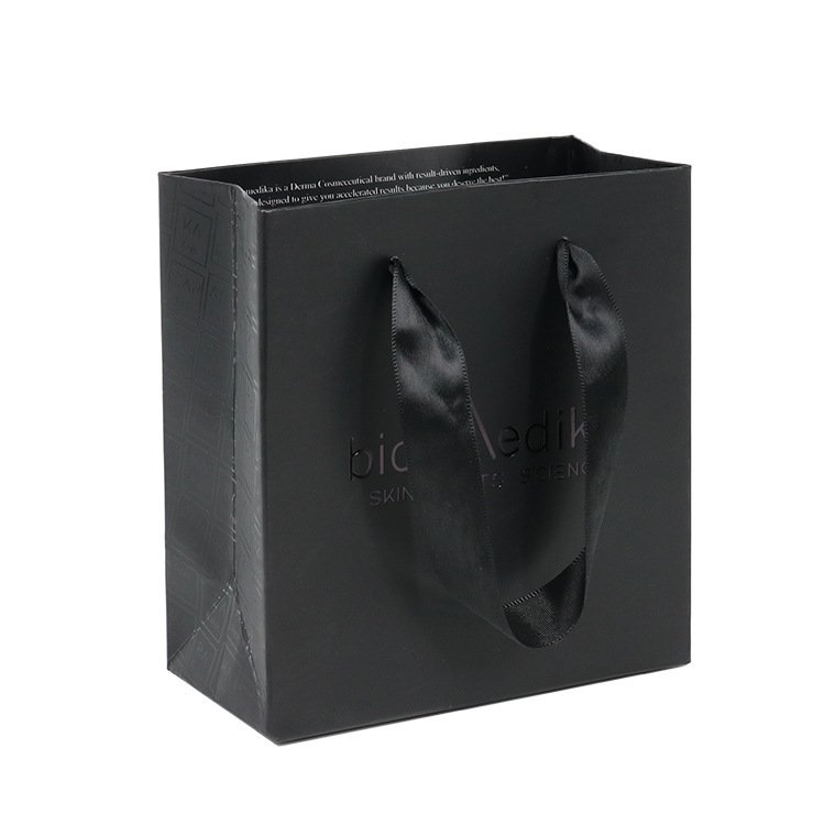Paper Bag Luxury Ribbon Handle Black Stripe Luxury Shopping Paper Bag with Logo and Handle