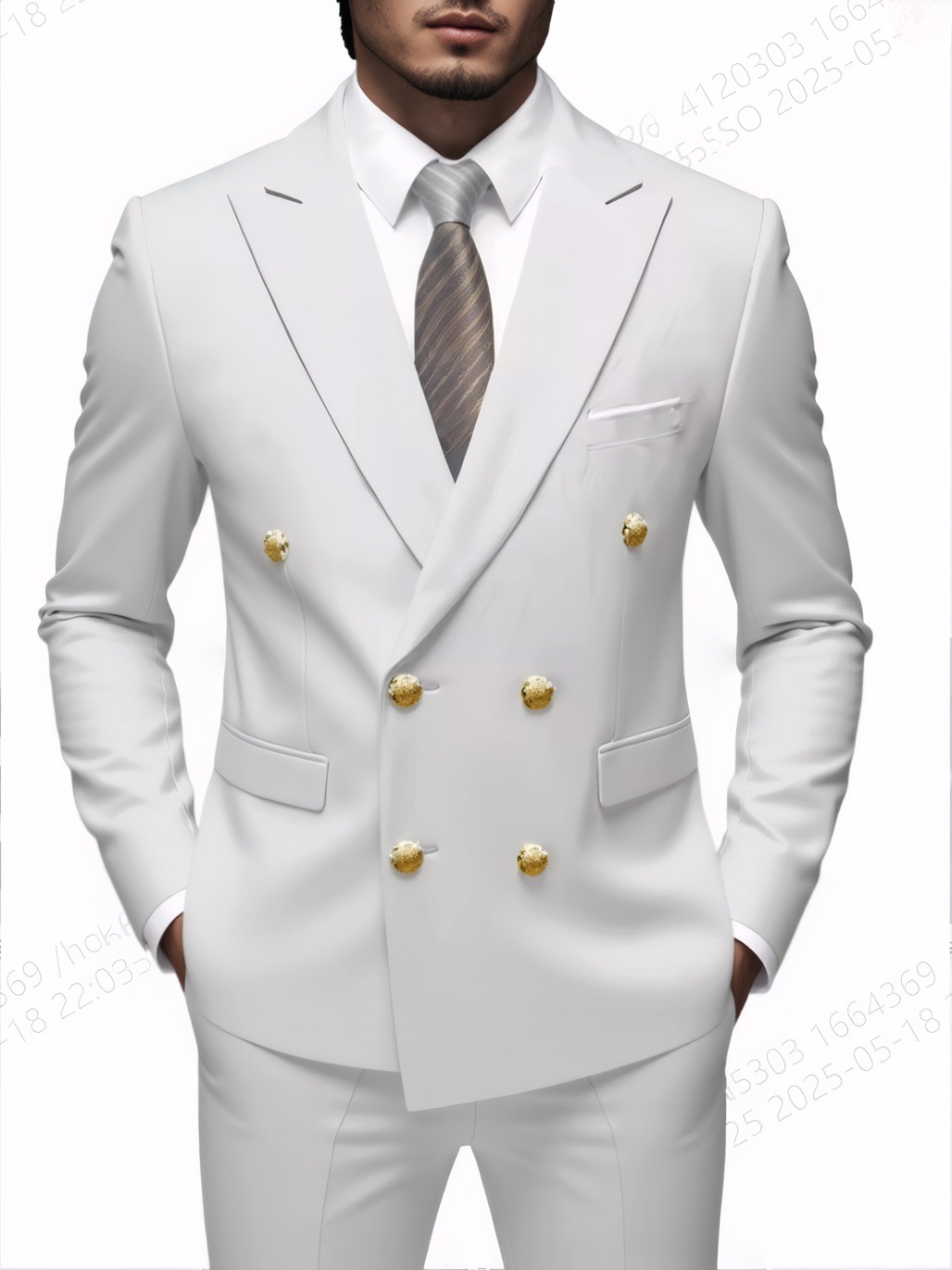 Men's Slim Fit Suit With Double Breasted Gold Buttons Set_voghion.com