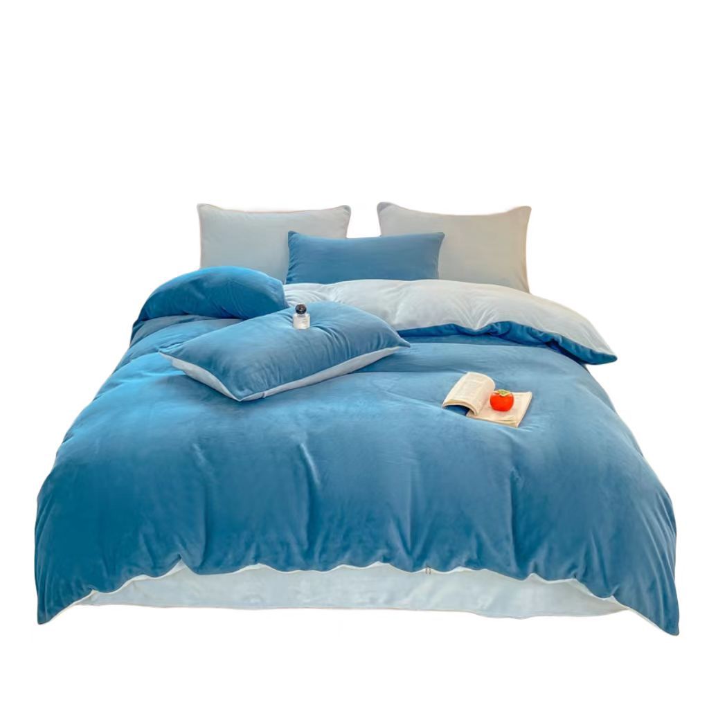 Invierno engrosado leche cama de peluche de coral más cubierta de edredón sábanas de peluche dormitorio de estudiantes tres piezas