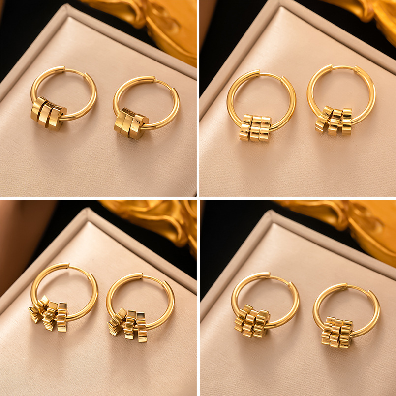 1 Pair Modern Style Star Heart Shape Flower Plating 304 Stainless Steel 18K Gold Plated Hoop Earrings display picture 5