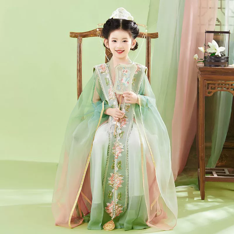 Новая рубашка с длинными рукавами в китайском стиле Hanfu для девочек, детский древний костюм, супер фея, подиумный костюм Тан, платье, летнее платье