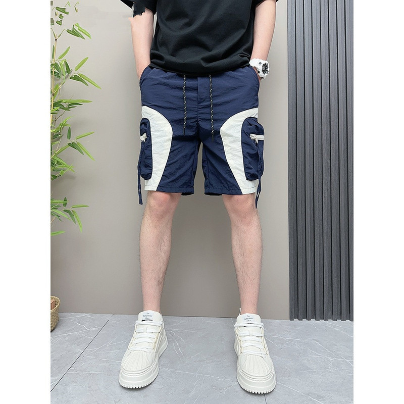 Summer Thin Fashionable Men's All-match Stitching Contrast Color Distinctive Zipper Pocket High-grade Men's Quad Shorts