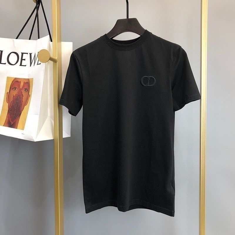 Cross-Border Export New Embroidered Cd Letter Unisex Round Neck Summer Loose Pure Cotton Casual T-Shirt Top Trendy