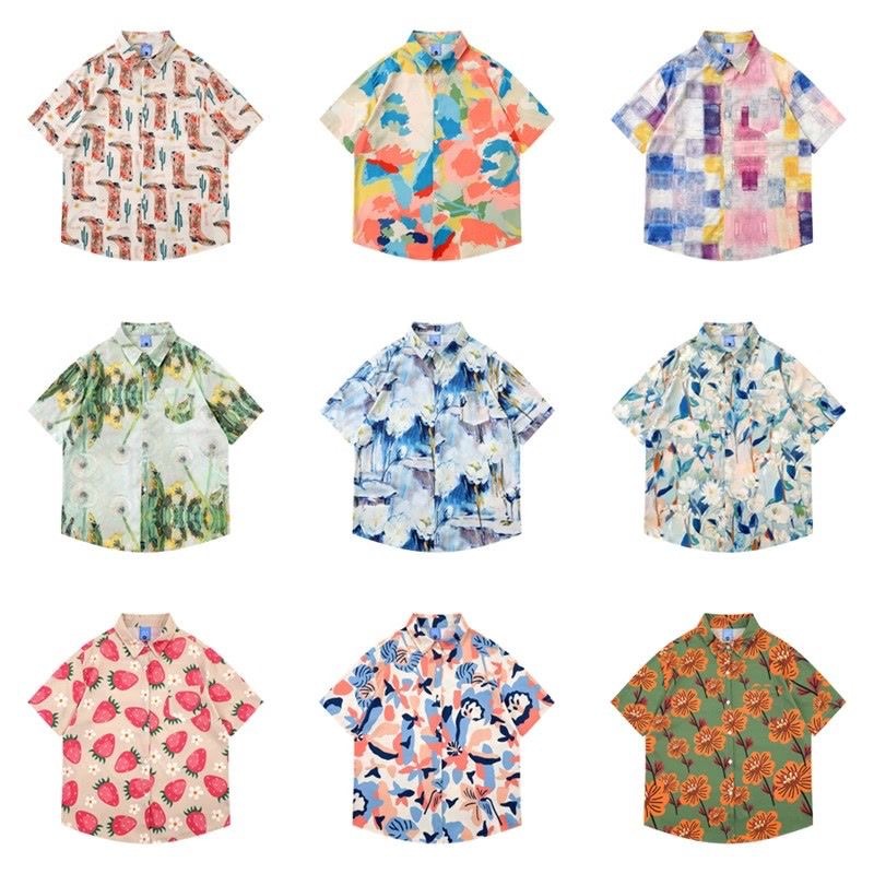 碎花满印短袖衬衫男夏季日系潮牌痞帅夏威夷宽松休闲翻领衬衣外套