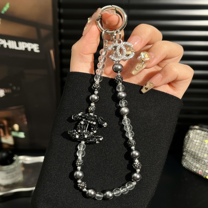 ins风水钻蝴蝶结手机链水晶 双链珍珠挂饰创意链条高级感车挂批发|undefined