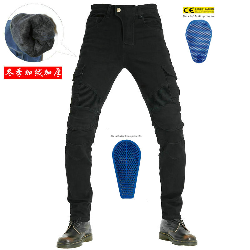 VOLERO pantalones vaqueros de la motocicleta de los hombres de invierno de lana forrada pantalones de ciclismo multi-Bolsa de la motocicleta monos de silicona alargada