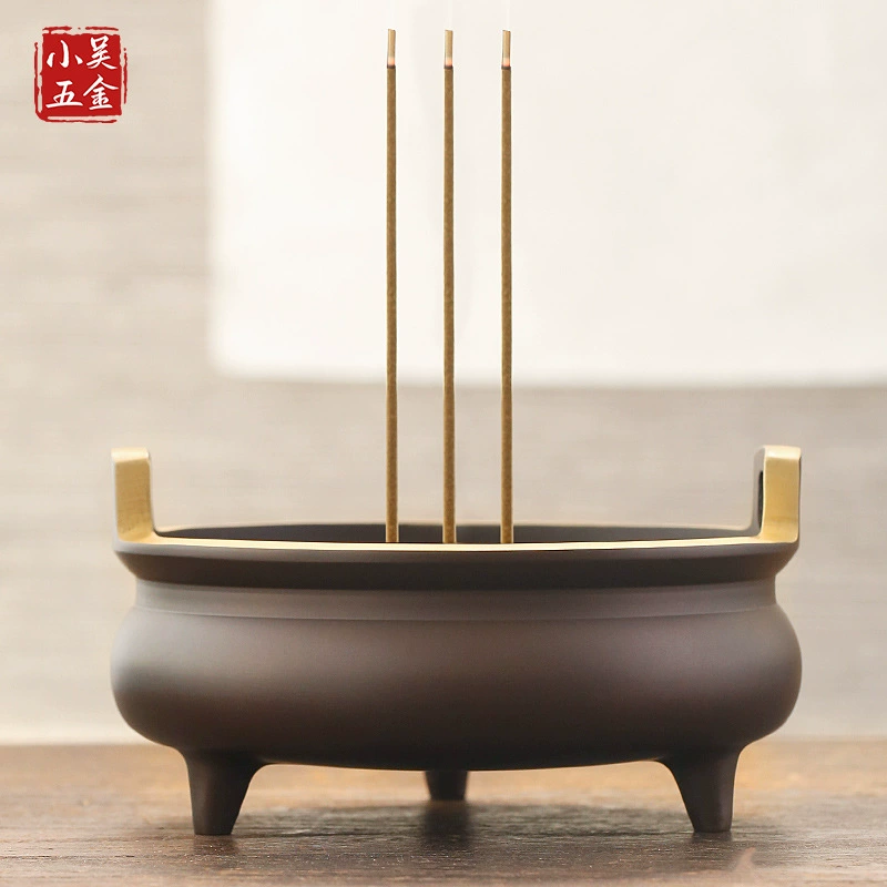 Трехногая медная курильница медная курильница латунная рисовая ушная печь Xuande для поклонения Будде.