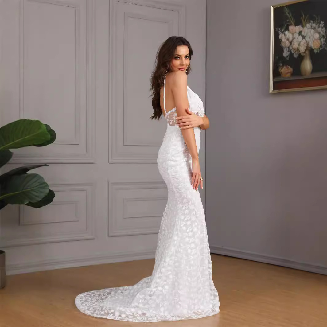 Abbigliamento donna nuovo abbigliamento donna sexy senza maniche coda a palloncino abito da sposa sottile abito da sposa_voghion.com