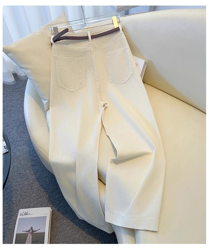 Jean wide leg femme taille haute en denim bleu clair_voghion.com