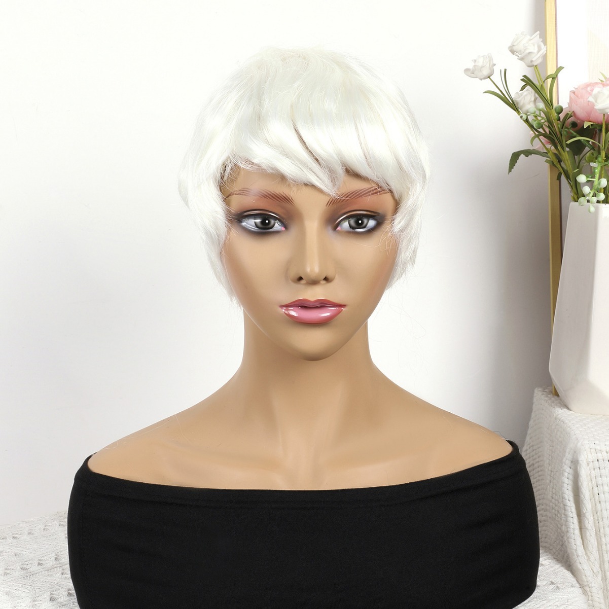 Cabeza de bob de fibra química al por mayor peluca de pelo de estudiante mecanismo de peluca cubierta de cabeza