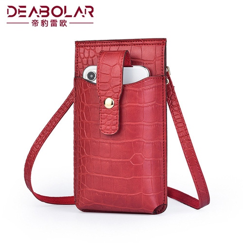 Wallet women's crocodile pattern mini mobile phone bag card holder shoulder crossbody small bag buckle mobile phone leather case women's wallet
