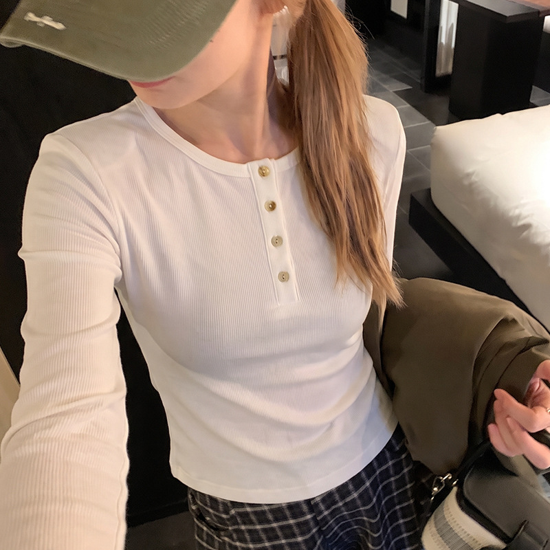 Youye Thirteen Lines Women's Clothing 2026 Autumn New Long Sleeve T-Shirt Korean Style Slim Fit Base Shirt for Women